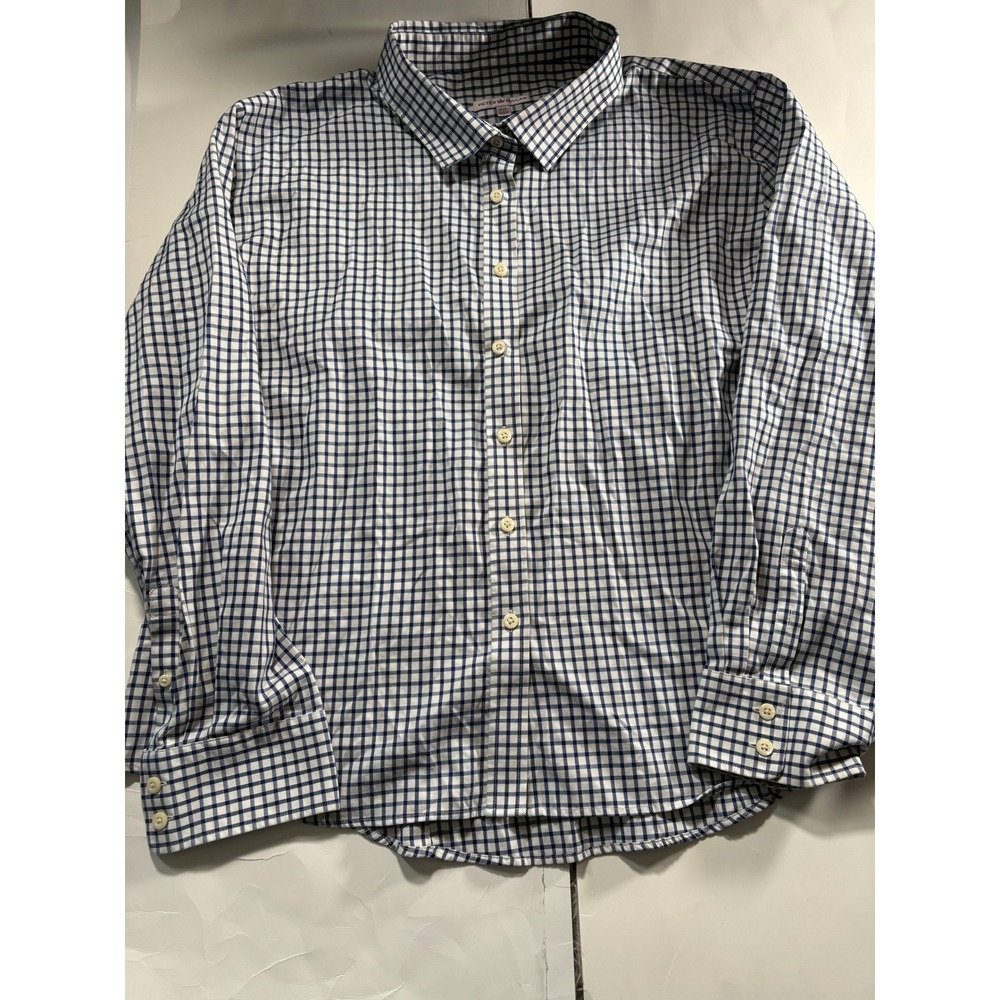 Peter Millar‎ Button Up Shirt Blue Check Plaid Long Sleeve Men's Large Cotton